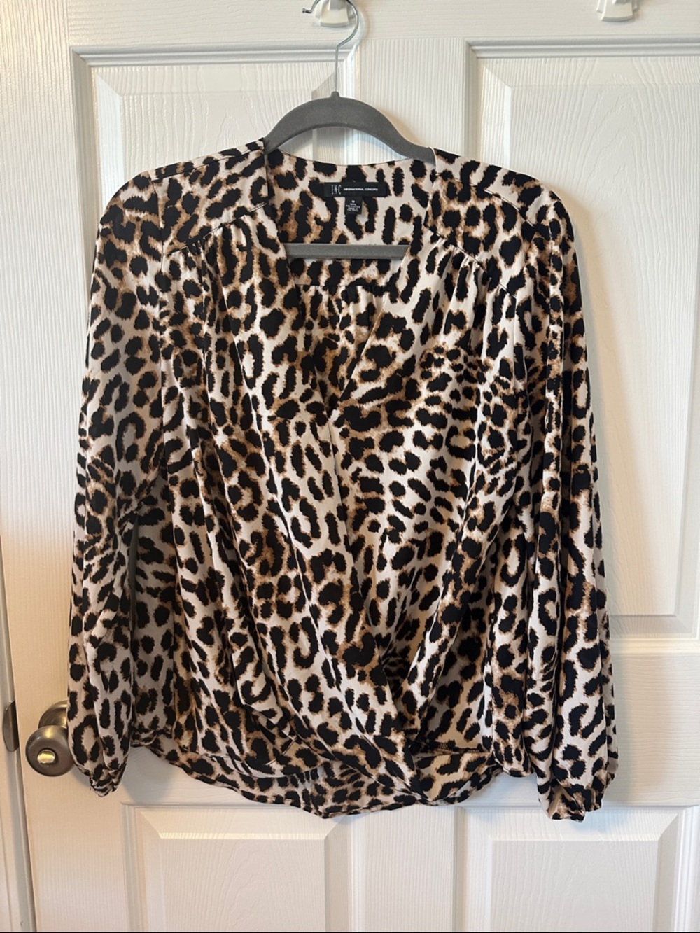 INC COLLECTION Leopard Wrap Blouse - Brown, Black & Cream